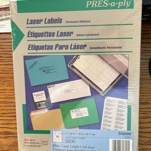 Laser Labels - Pres-a-ply -100 sheets of 30 White Laser Labels